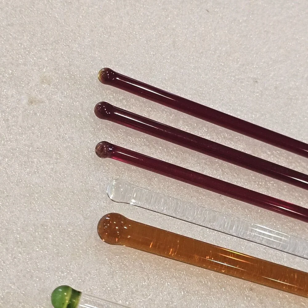 MCM Glass Swizzle Sticks Cocktail Stirrers Green River Whiskey Set 6 Amber‎ Red